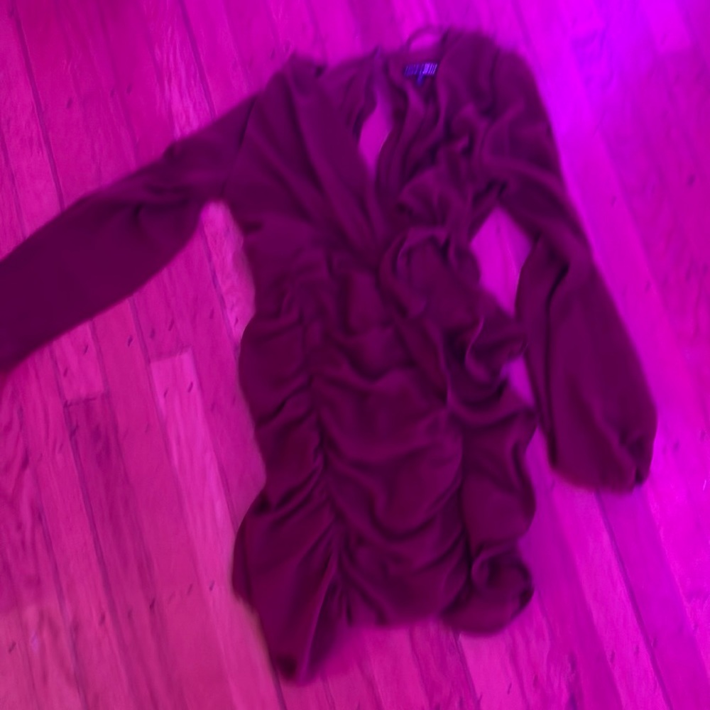 long-sleeve mini fashion nova dress in cognac.